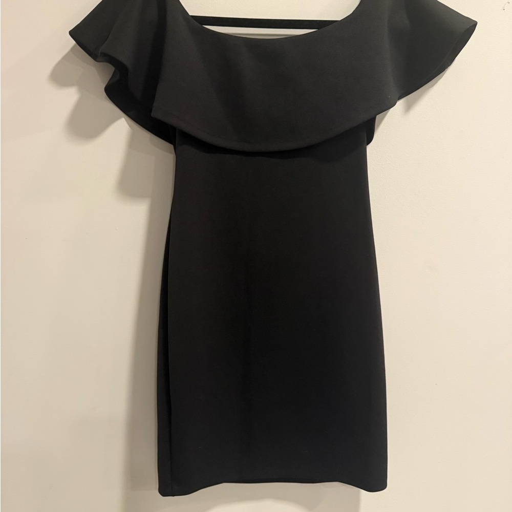 Aqua Off-Shoulder Black Mini Dress